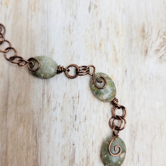 Oval Jasper Stone Wire Wrapped Coil Bracelet | Handmade Jewelry - Picture 5 of 7